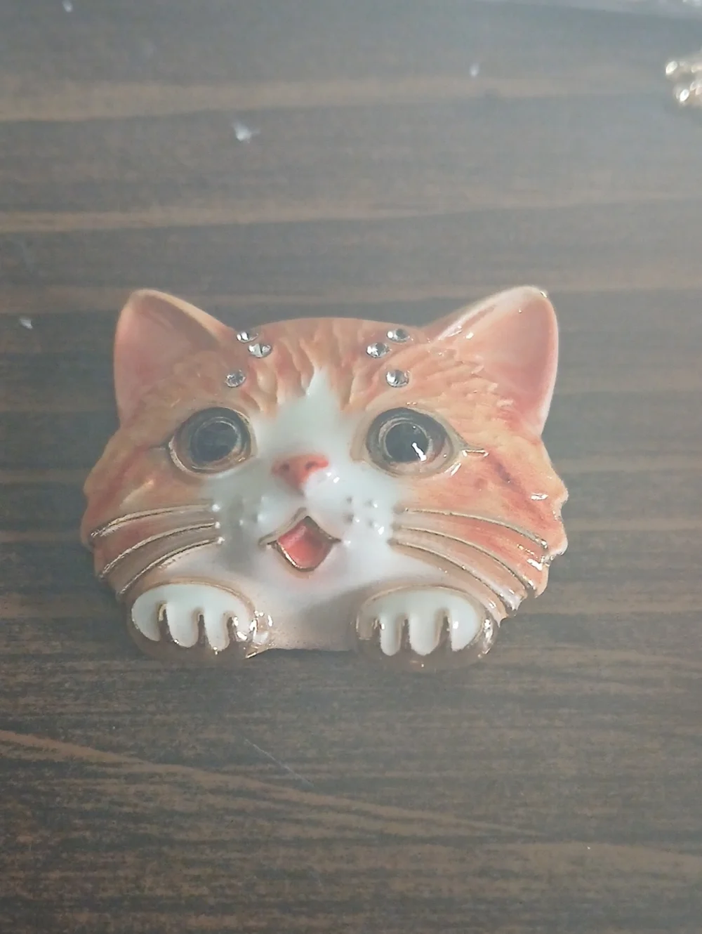 Cute Orange and White Cat Brooch with Rhinestone Accents